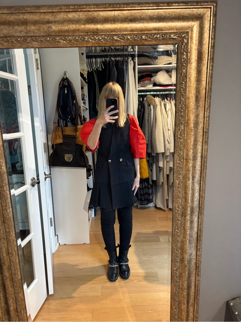 Zara Black Vest Dress with Red Puff Sleeves
